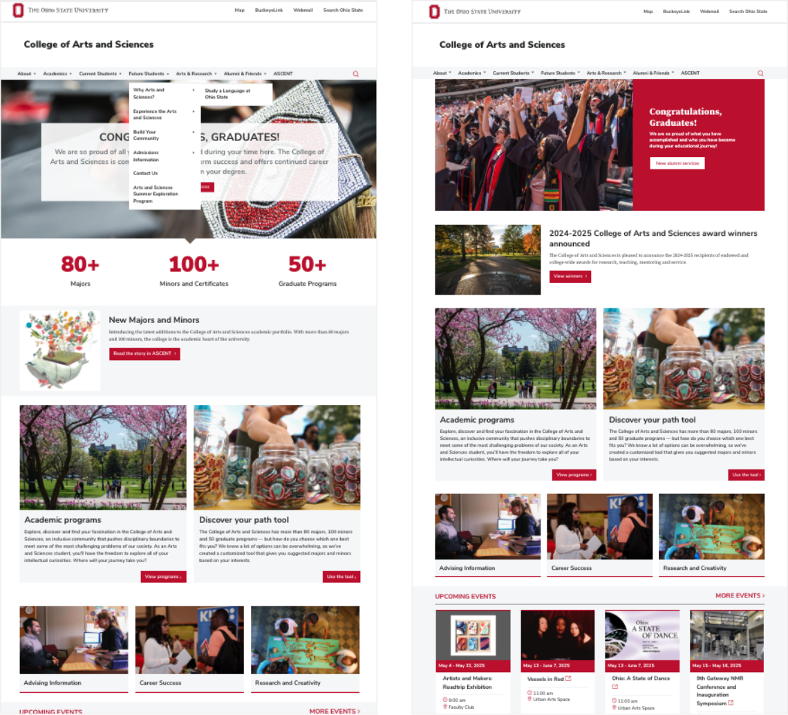 Phase 2 (right) and Phase 3 (right) of homepage with BUX integration
