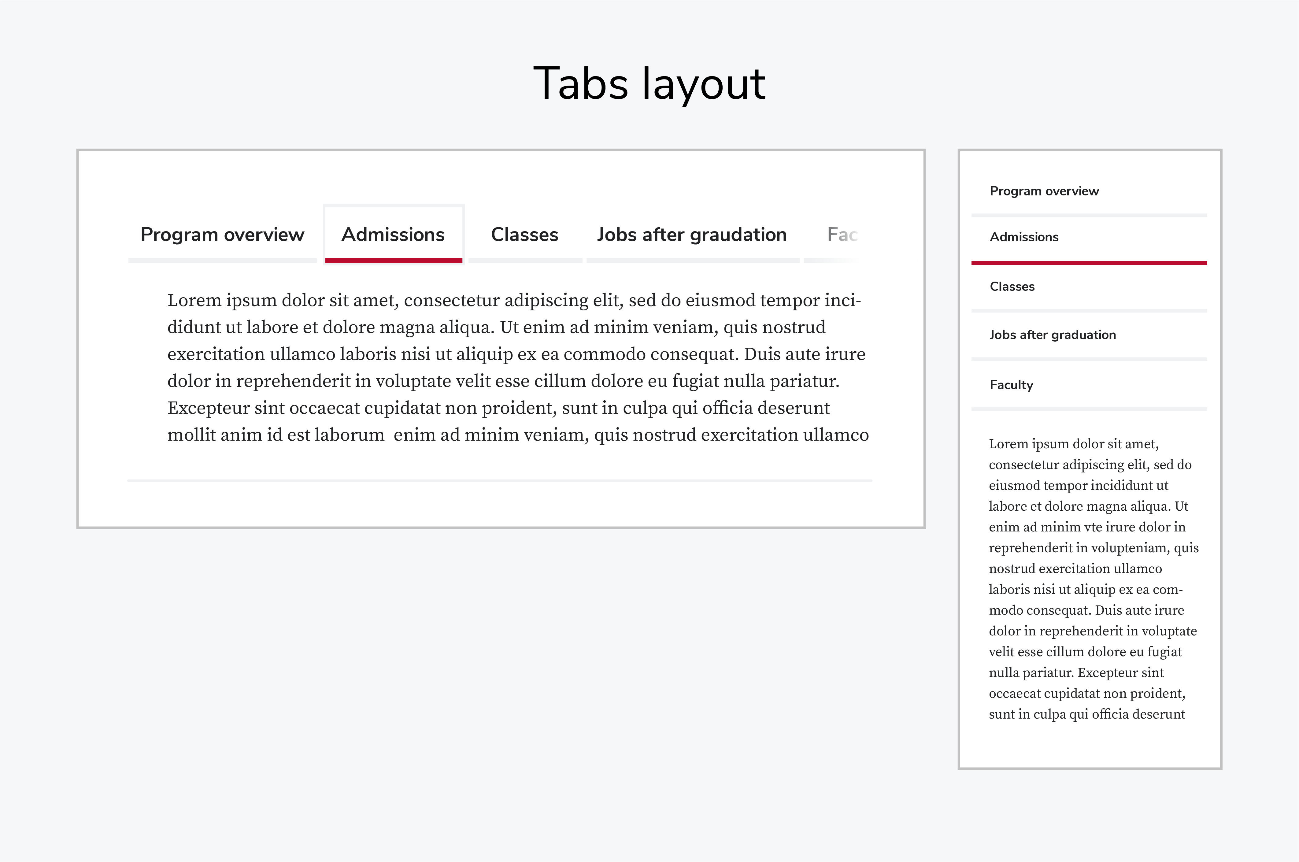 Graphic showing how a Tab component appears on desktop and mobile views