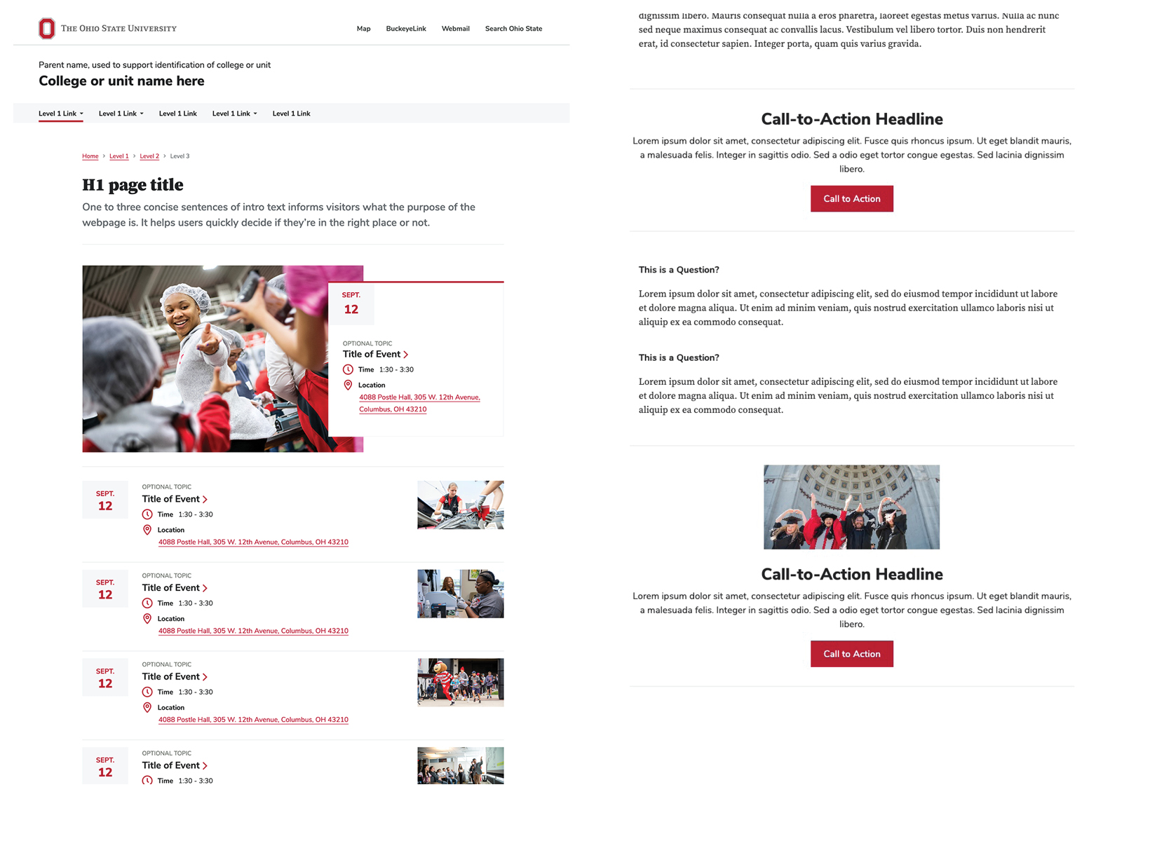 Event List Page and New Component within Story Page Template