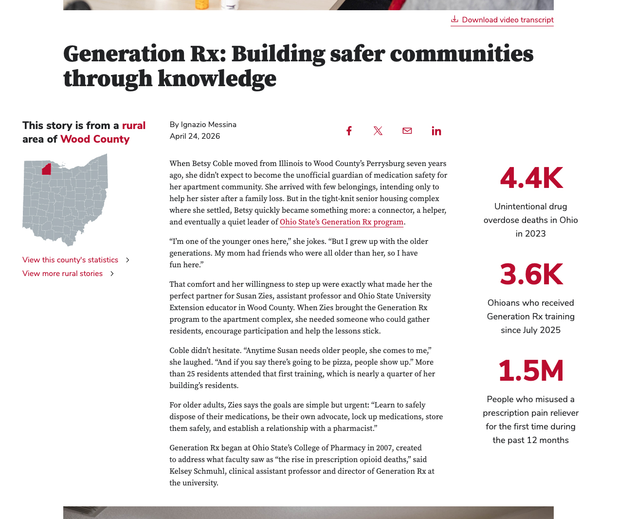 Screenshot of a storytelling article using Buckeye Serif for the headline and body copy